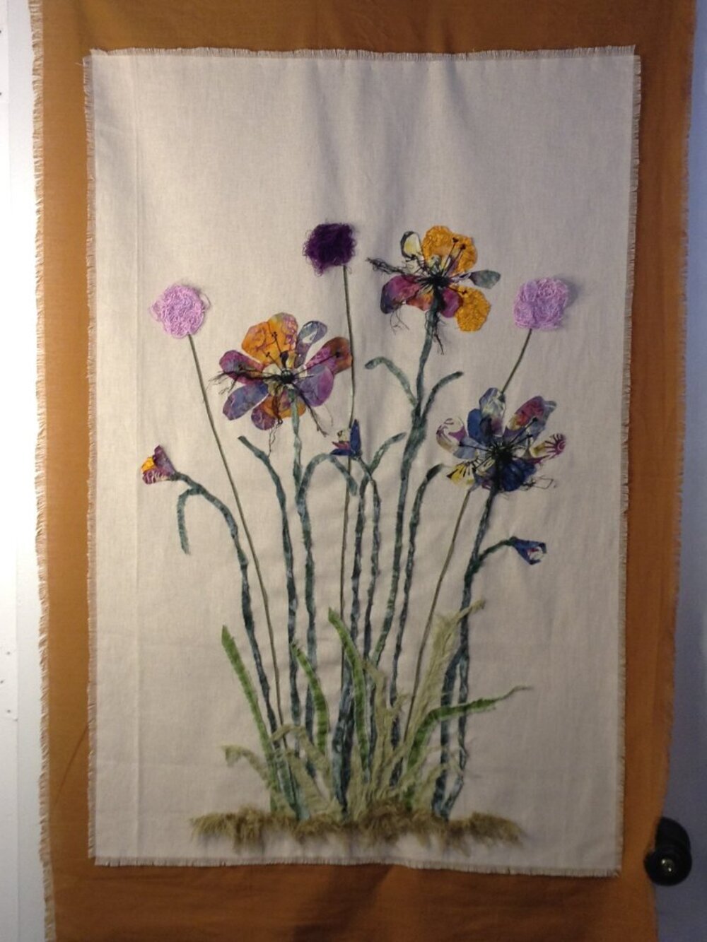 NEW Handmade Fabric Folk Art Sign by artist Pop Art-like One of a kind Floral